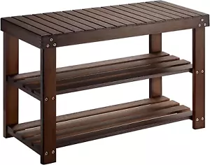 Bamboo Shoe Rack Entryway Bench 3Tier Sturdy Shoe Bench Holds up to 300Lbs Brown - Picture 1 of 12