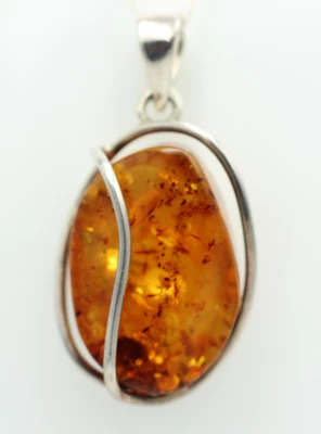 Grande Ambra Rimorchio 925 Argento D' Oro Ambra Designschmuck - Immagine 1 di 4