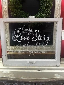 VTG Distressed/Chippy Farmhouse Reclaimed Window Pane w/Love Quote 29x23 - Picture 1 of 22