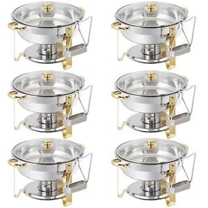 5 Qt Chafing Dishes for Buffet with Glass Lid and Holder 6 Pack Gold & Silver - Picture 1 of 24