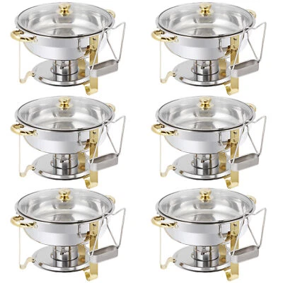 Paquete de 6 rozaduras redondas de acero inoxidable de 5 cuartos de galón con tapa de vidrio dorado Foto 1 de 4