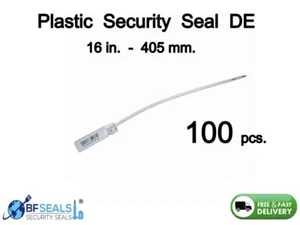 Plastic  Seal DE, 100 pcs, 16" numbered, Barcode, BLUE color,  BF-12DE12 - Picture 1 of 10