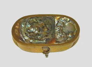 Vintage Messing & Abalone Inlay klappbare Pille oder Schnupftabakbox Mexiko - Bild 1 von 4