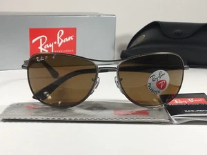 Ray-Ban RB3519 029/83 Polarized Aviator Sunglasses Gray Brown Lens Authentic - Picture 1 of 12