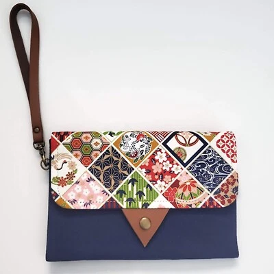 Handmade Multicolor Patchwork Indigo Canvas Envelope Wristlet Wallet 7.5" x 5" - Image 1 of 3