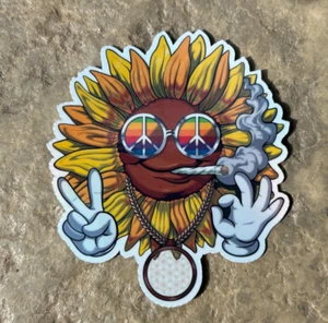 Sunflower Stoner Mushroom Holographic Sticker Waterproof Vinyl 420 Stoner Decal - Picture 1 of 2