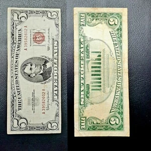 1963 ERROR MISCUT $5 RED SEAL C. Douglas Dillon - Picture 1 of 3