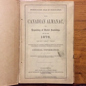 ORIGINAL 1876 CANADA THE CANADIAN ALMANAC GENERAL INFO POST OFFICES ADVERTISING - Picture 1 of 11