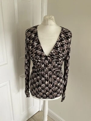 Ghost London верхний размер 10 собранными в Рюш v-образным вырезом длинным рукавом вечер резинке черный коричневый - Изображение 1 из 4