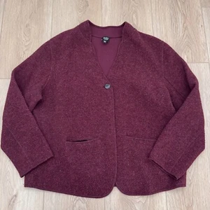Eileen Fisher 2XL Boiled Wool Cardigan Single Button Burgundy Long Sleeve Fleece - Picture 1 of 6