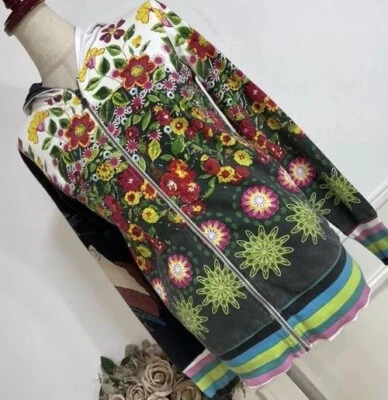 Sudadera con Capucha Desigual Mujer Ajustada Informal Cremallera Completa Mezcla de Algodón Talla S Flores Arte Foto 1 de 4