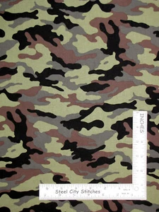 Army Green Broown Black Camouflage Camo Cotton Fabric David Textiles By The Yard - Picture 1 of 1