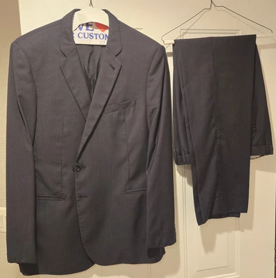 Шерстяной костюм Armani Collezioni Slim Fit 44R 37 Waste Gray Pin в полоску на двух пуговицах - Изображение 1 из 4