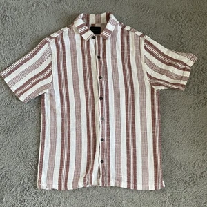 PacSun Woven Camp Shirt Men's Large Maroon White Striped Lightweight 100% Cotton - Picture 1 of 10