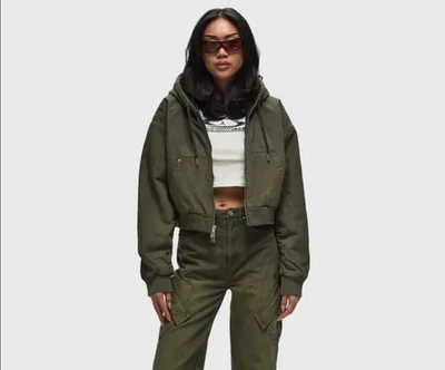 Chaqueta Air Jordan X Travis Scott para mujer XS verde lona con capucha recortada cremallera completa Foto 1 de 4