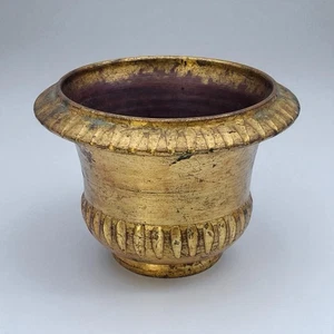 "Florero jardinera con pedestal de cerámica Bellini Italia decoración floral dorada 5""x6,25""" - Imagen 1 de 9