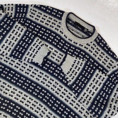 Suéter Bill Blass Grueso Tejido Para Hombres X Grande Azul Geométrico Cuello Redondo Tejido Foto 1 de 4