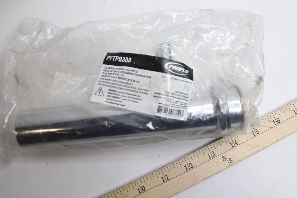 Pro-Flo 300 Series Connect Branch Tailpiece 17 Ga Polished Chrome 8 x 1/2" - Image 1 of 1