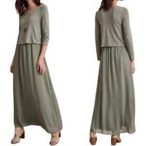 Soft Surroundings Cassie Layered Maxi Long Dress Olive $140 Size 1X NWT - Picture 1 of 5