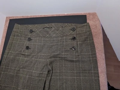 Pantalón de vestir Express para mujer 12 marrón a cuadros acampanado puños pierna marinero Foto 1 de 4