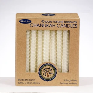 Rite Lite 45ct Eco-Friendly Natural Beeswax Chanukah Hanukkah Menorah Candles 4" - Picture 1 of 5