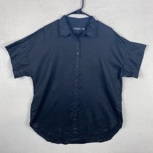 Lauren Ralph Lauren Linen Shirt Women's XL Black Label Dolman Sleeve Preppy - Picture 1 of 8