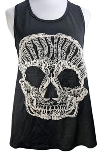Vtg Ya Skull Tank Top Sz M Black Embroidered Flowy Racerback Goth Grunge Biker - Picture 1 of 11