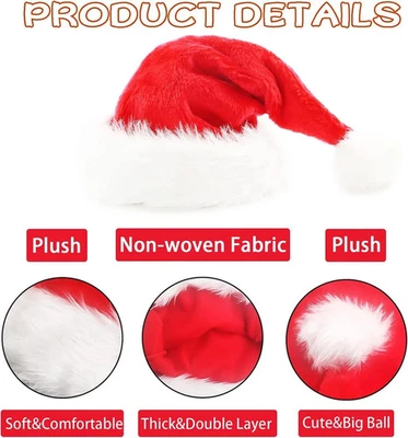 Xmas Christmas Santa Soft velvet Hat Adult Warm Red And White Festive Classic - Image 1 of 4
