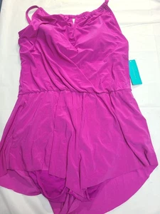 Women's UPF 50 High Neck Swim Romper W/Pockets One Piece Swimsuit Aqua Green L - Picture 1 of 6