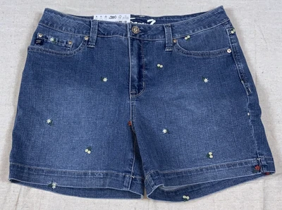 Pantalones Cortos de Fin de Semana Seven7 Para Mujer 10 Azul Denim Floral Bordado 6" Entrepierna Nuevos con Etiquetas Foto 1 de 4