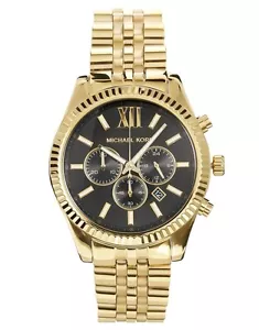 NEW Authentic Michael Kors Lexington Gold-Tone Black Dial Men's Watch MK8286 - Picture 1 of 3