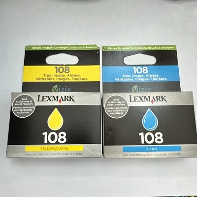 New Oem LEXMARK 108 Cyan & Yellow INK CARTRIDGE Combo 2 Pack 14N0337 14N0342 - Image 1 of 2
