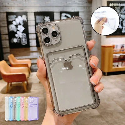 Funda protectora transparente con soporte para tarjeta a prueba de golpes para iPhone 15 14 13 Pro Max 12 11 XR XS Foto 1 de 4