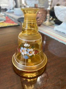 Vintage Böhmische Bernstein Glas Karaffe Vase handbemalt Blumen - Bild 1 von 7