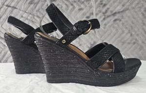 UGG Australia JAZMINE MAR BLACK SUEDE STRAPPY PLATFORM WEDGE HEELS 1007111 sz 9 - Picture 1 of 9