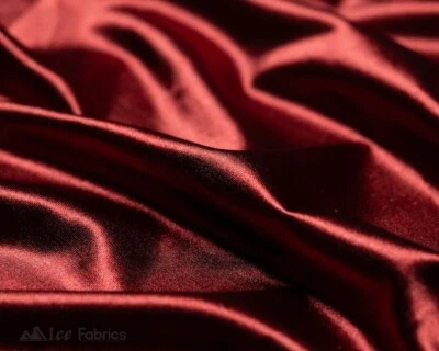 Burgundy 4 Way Stretch Silky Satin Fabric By Yard Thick Satin - Image 1 of 4