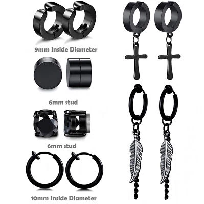 6 pares de aretes de aro cruzados de acero inoxidable para hombre y mujer sin perforación oreja falsa Foto 1 de 4