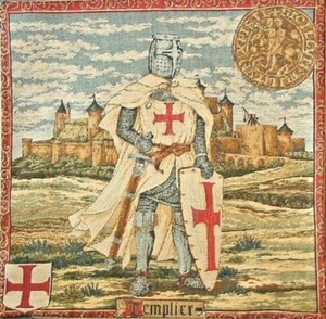 DA VINCI CODE TEMPLIER TEMPLAR KNIGHT BELGIAN TAPESTRY CUSHION COVER 18" X 18" - Picture 1 of 3