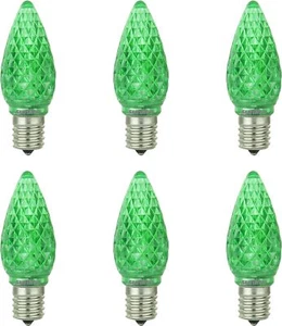 6PK C7 LED Green Replacement Christmas Light Bulb, Shatterproof Bulb, E17, 0.4W - Picture 1 of 2