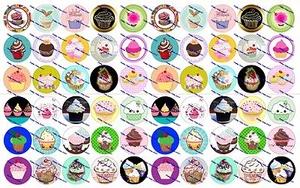 60 Precut 1" CUPCAKES Bottle cap Images Set B - Picture 1 of 1