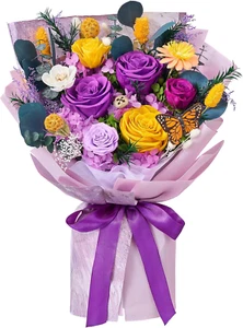 Forever Flowers, Preserved Roses Bouquets, Purple Roses, Birthday Gifts for Wome - Picture 1 of 12