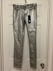 DL1961 Chloe Skinny ActiveX Girls Silver Shiny Metallic Smart Denim Jeans Sz 14 - Picture 1 of 9