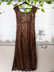 Metallic shimmer copper brown lace rhinestone goddess steampunk boho maxi dress - Picture 1 of 5