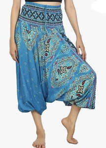 Lofbaz Women s Thai Floral Harem 2 in 1 Pants Jumpsuit Light Blue S - Picture 1 of 5