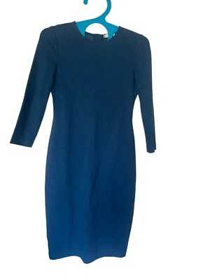 Vince Sheath Midi Womens Dark ￼ Teal Small  Textured Dress Stretch 3/4 Sleeve - Image 1 of 4