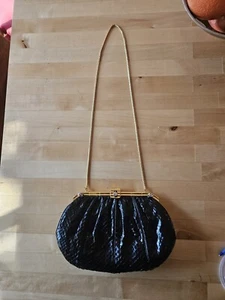 Vintage Judith Leiber Black Snakeskin Clutch - Picture 1 of 5