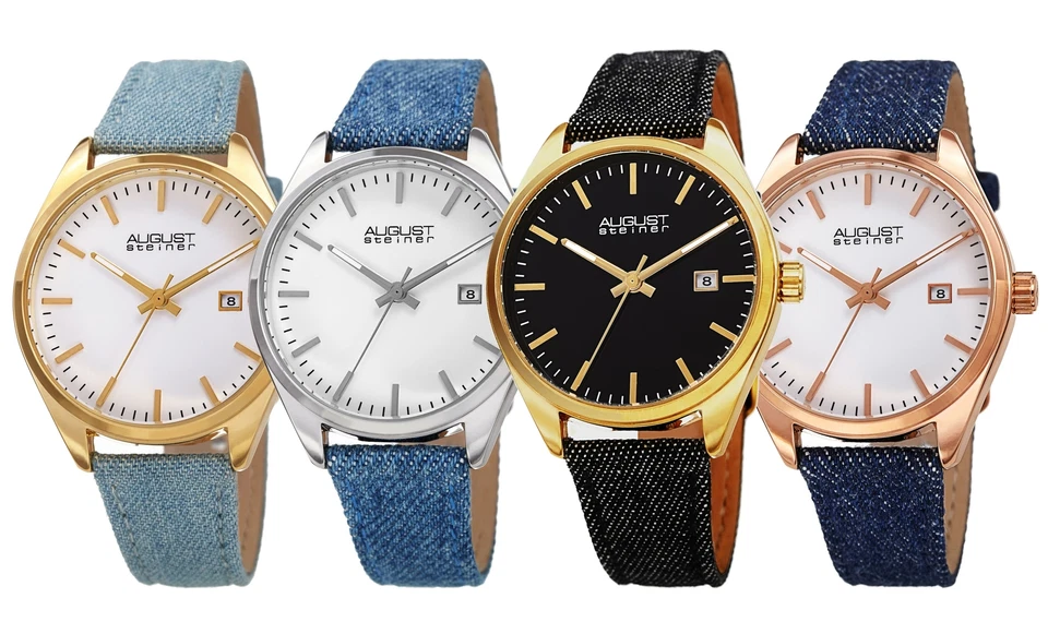 Women's August Steiner AS8266 Quartz Date Denim Over Leather Strap Watch - image 1 of 1