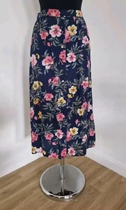 Joules Navy Midi Skirt Siz 12 Floral Waist Corinna buttoned elasticated pockets  - Picture 1 of 10