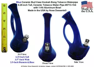 Blue Ceramic Glass Bent Neck Bud Vase Hookah Bong Tobacco Waterpipe 0713blu-1Hit - Picture 1 of 2