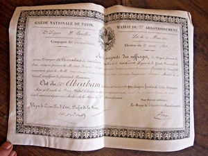 DIPLOME de sergent fourrier de la garde nationale de Paris pour adrien ABRAHAM - Picture 1 of 4